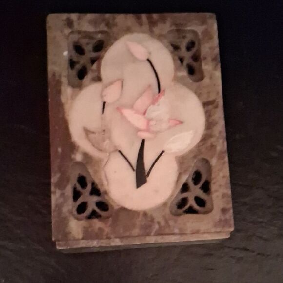 Vintage Other - SandStone Box with Floral Inlay ( Minor Flaw Shown)